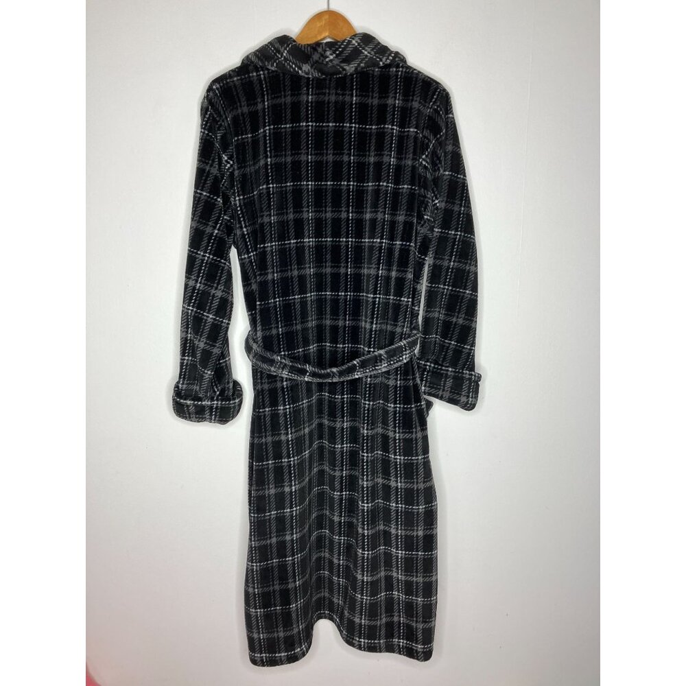 Tommy Bahama Mens Black & Gray Plaid Fleece Robe S/M - Picture 6 of 7